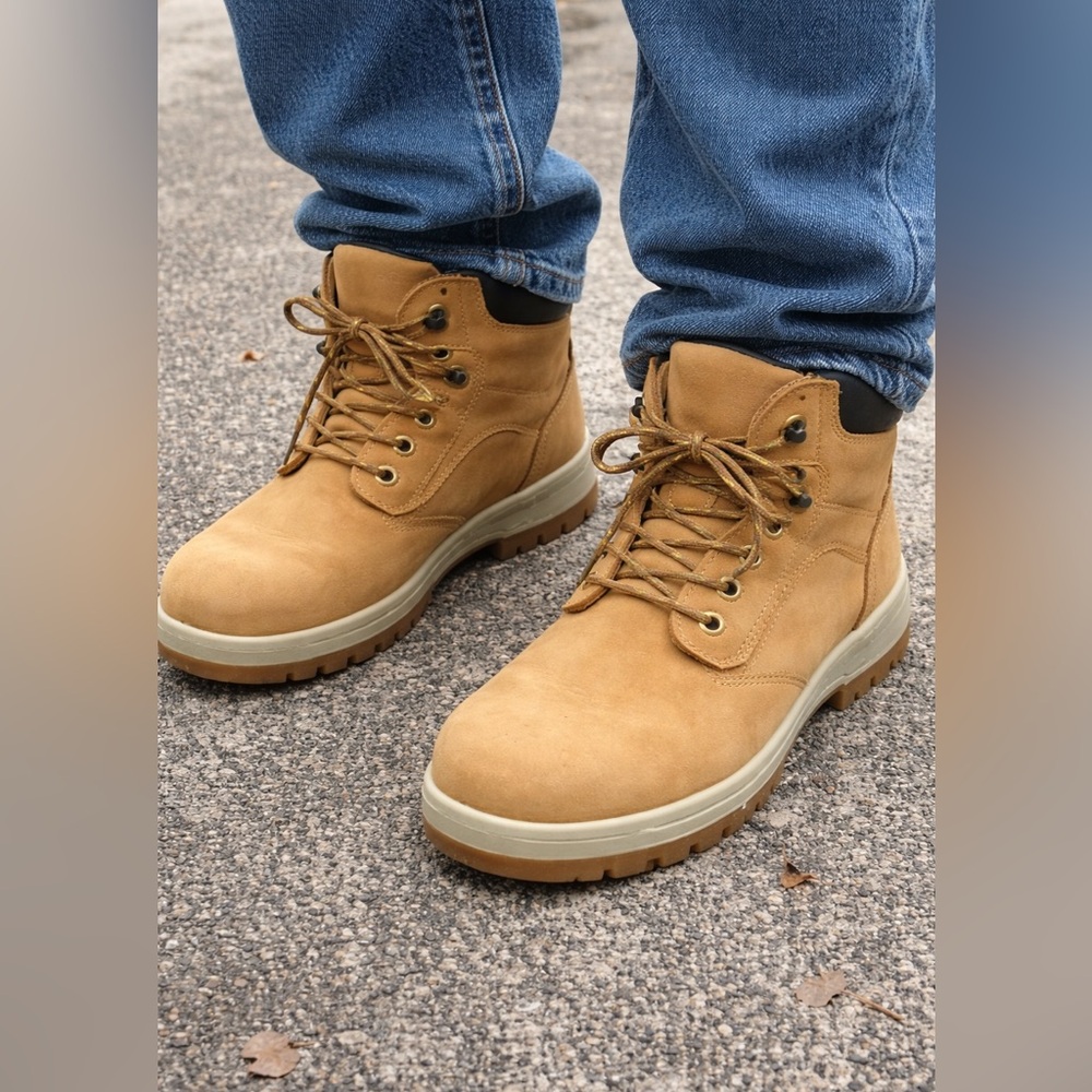 S Fellas Wheat Leather Work Boots Men’s Size 14 Rugged Lace-Up Outdoor